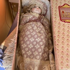 Vintage porcelain doll musical NIB